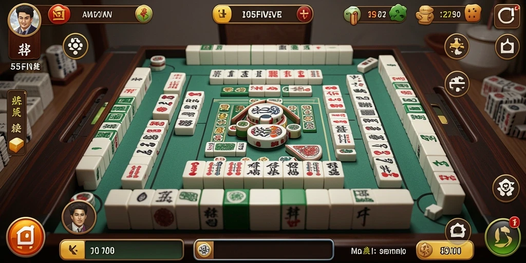 Tampilan gameplay Mahjong menarik di 55FIVE dengan ubin berwarna-warni.