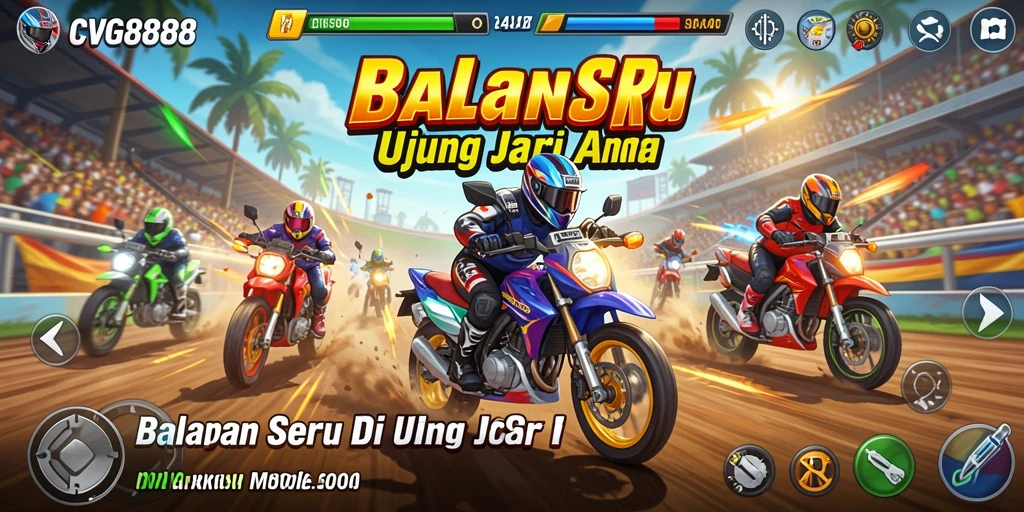 Tangkapan layar gameplay CVG8888 menampilkan balapan seru di jalan kota.