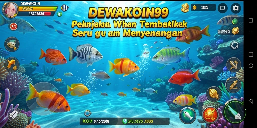 Screenshot gameplay DEWAKOIN99 yang menampilkan aksi menangkap ikan.
