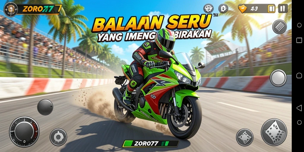 Gameplay mendebarkan dalam balapan motor di ZORO77.